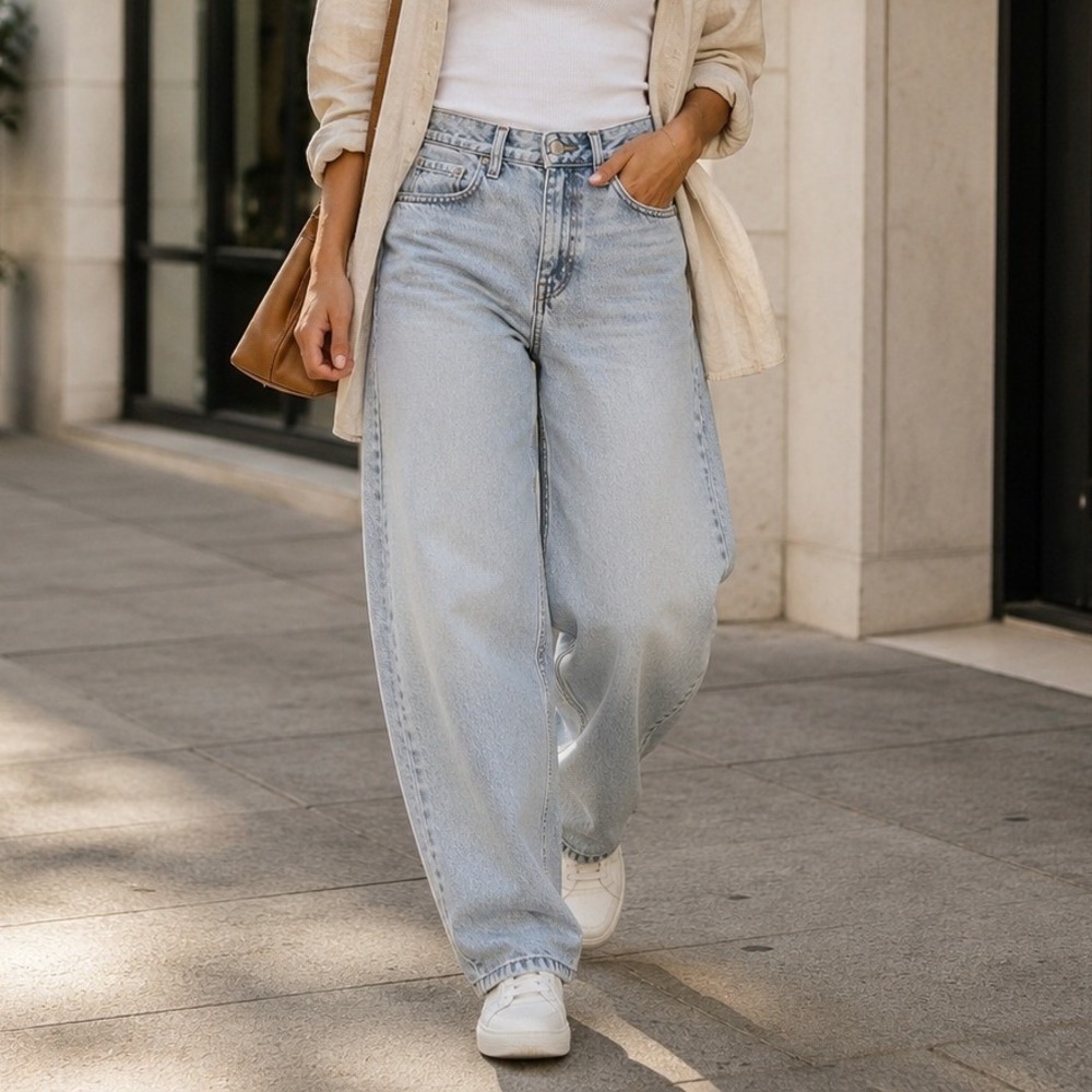 H&M Divided Size 0 Light Wash Barrel Leg Jeans High Rise Y2K Wide Leg